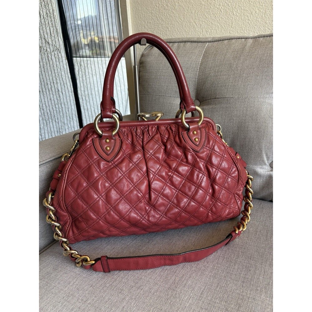 Marc Jacobs Stam Red Orange Quilted Leather Shoulder Bag Golden Chain Crossbody